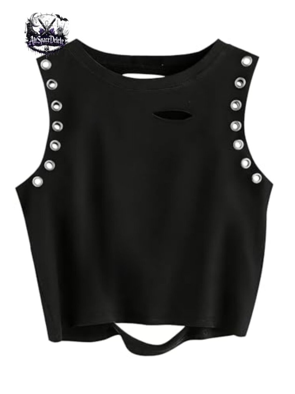 Tie Dye Crop Tank Top Ripped Sleeveless Grommet Distressed Punk Rock Shirt